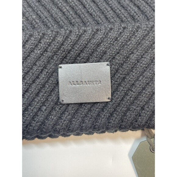 AllSaints Traveling Rib Peak Beanie In Black Unisex New - Picture 2 of 5